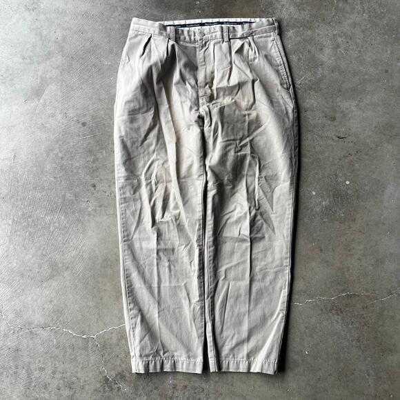 VINTAGE POLO RALPH LAUREN CHINO KHAKI TROUSERS MENS 36X30 TAN PLEATED LOOSE - Picture 1 of 6